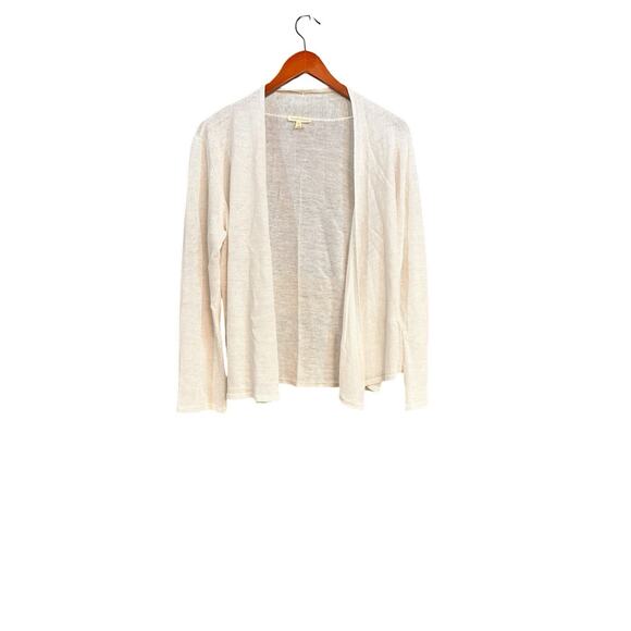 Eileen Fisher Sweater Womens Medium Ivory Cardigan 100% Linen Open Long Sleeves - Picture 1 of 8